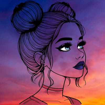 realistic girl with buns on the top of her head
