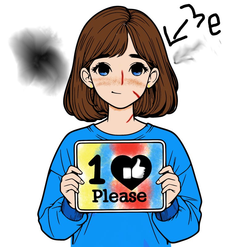 realistic girl holding a sign that says 1 like please