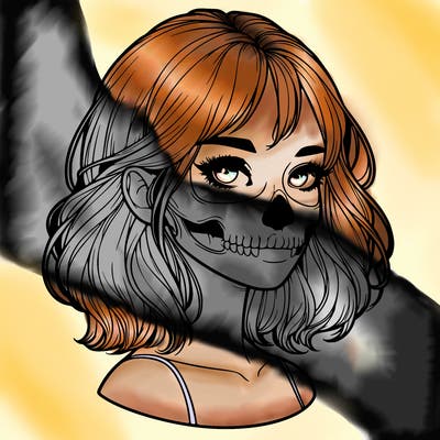 realistic girl with skull