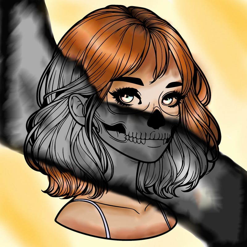 realistic girl with skull