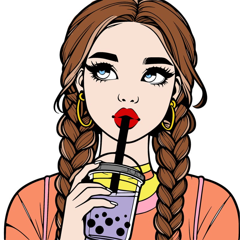 realistic girl with braided hair drinking boba