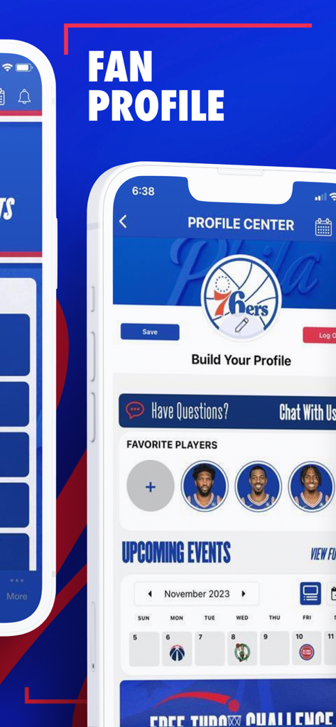 Philadelphia 76ers - Philadelphia 76ers app fan profile center showing favorite players and upcoming game schedule