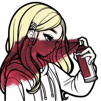 a realistic girl spray painting