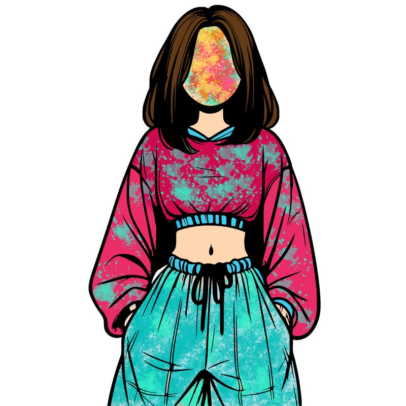 realistic girl faceless with baggy pants and a crop top