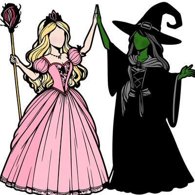 detailed realistic split of a princess and a witch