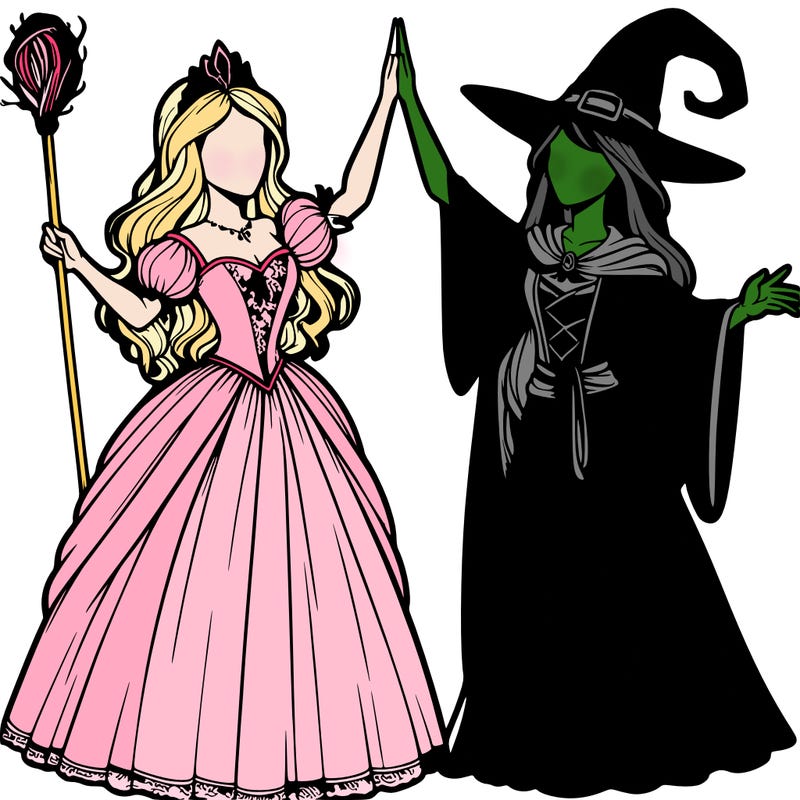 detailed realistic split of a princess and a witch