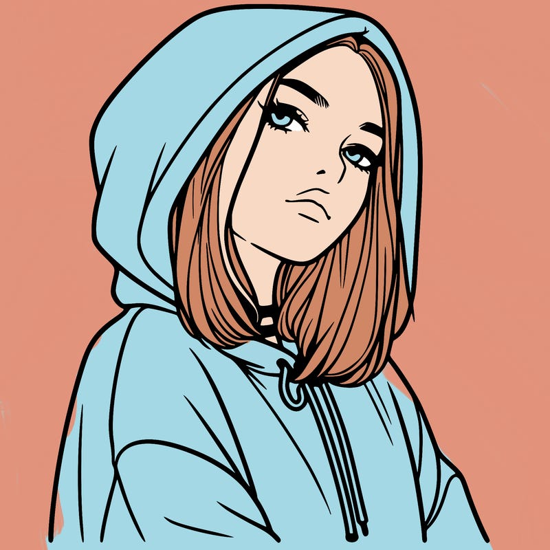 a realistic girl in a hoodie