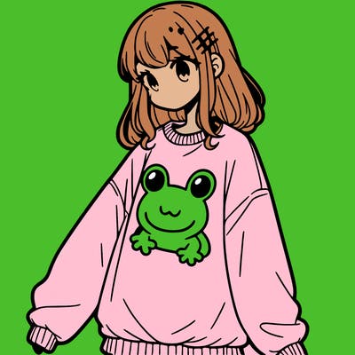 girl wearing frogging sweatshirt