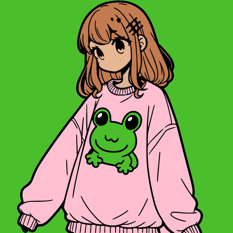 girl wearing frogging sweatshirt
