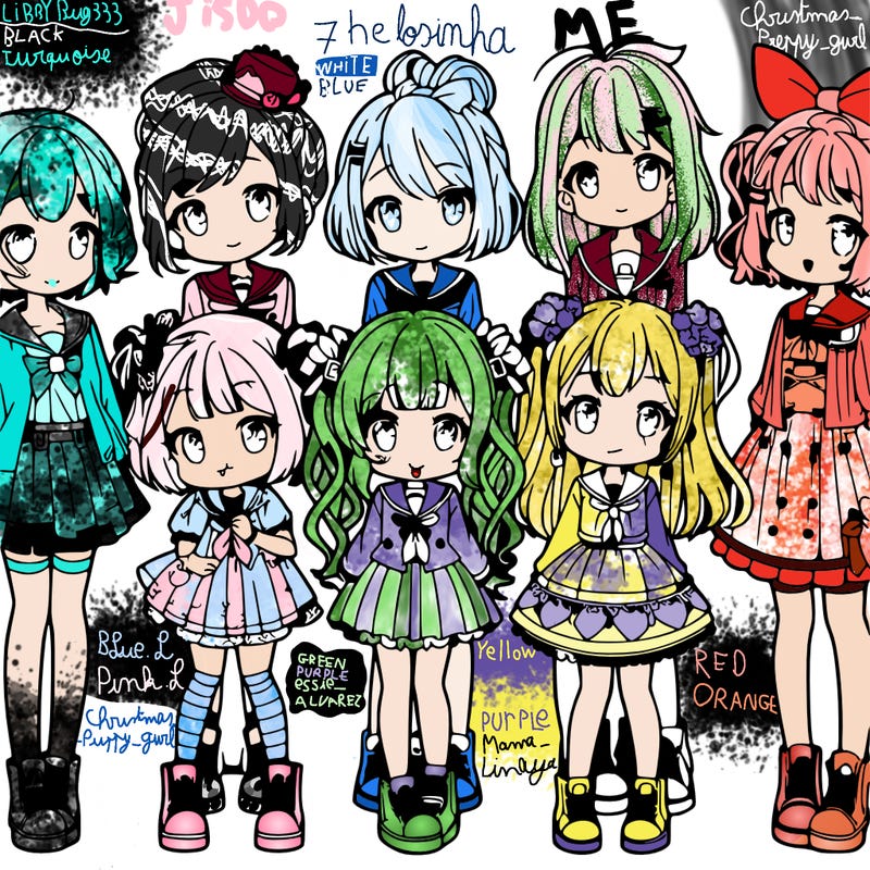 6 cute anime girls lined up