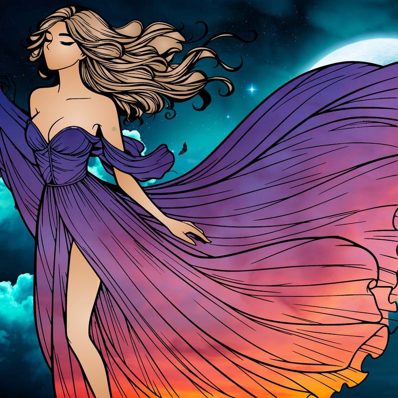 realistic woman in dress flowing the the wind