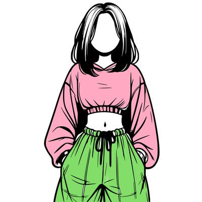 realistic girl faceless with baggy pants and a crop top