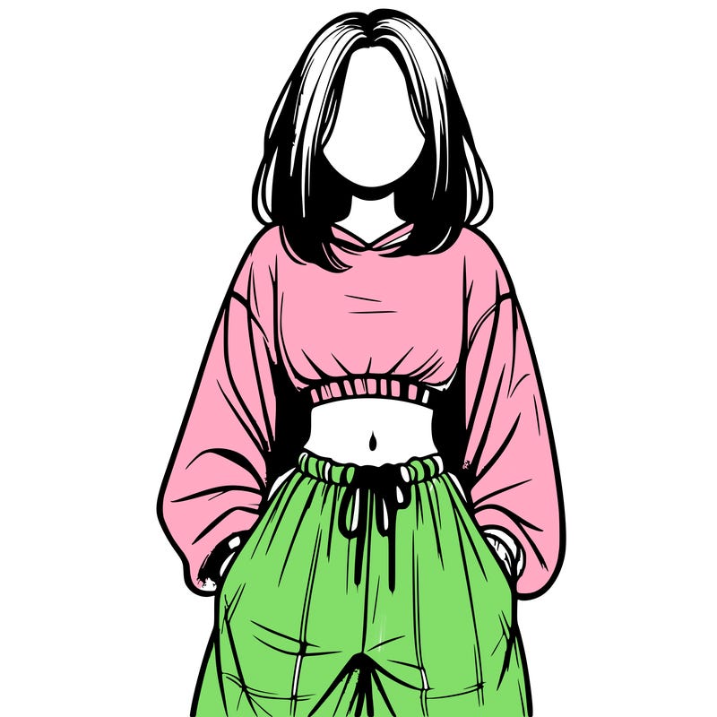 realistic girl faceless with baggy pants and a crop top