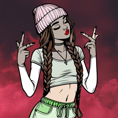 realistic teenage girl with braids and a beanie and crop top doing 🫶🏼