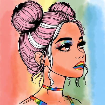 realistic girl with buns on the top of her head