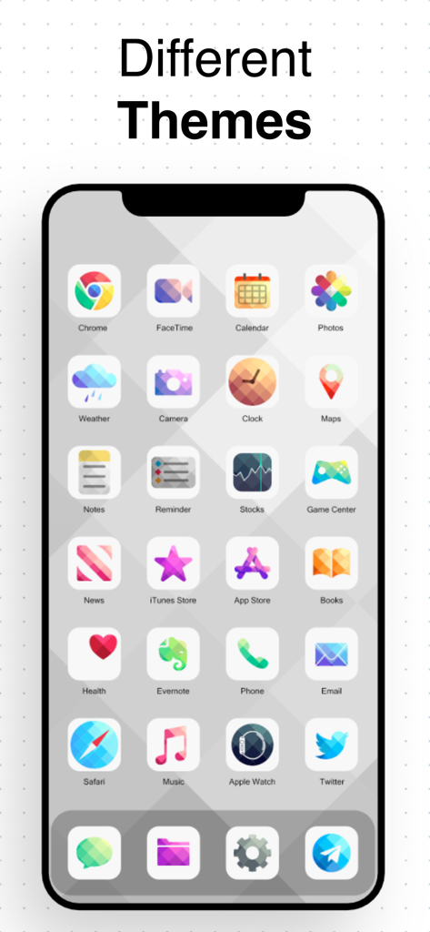 Pantalla de inicio de iPhone con iconos de aplicaciones geométricas coloridos y personalizados