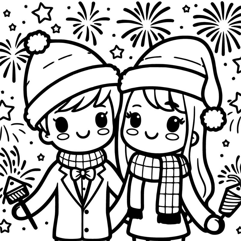 new year couple with fireworks