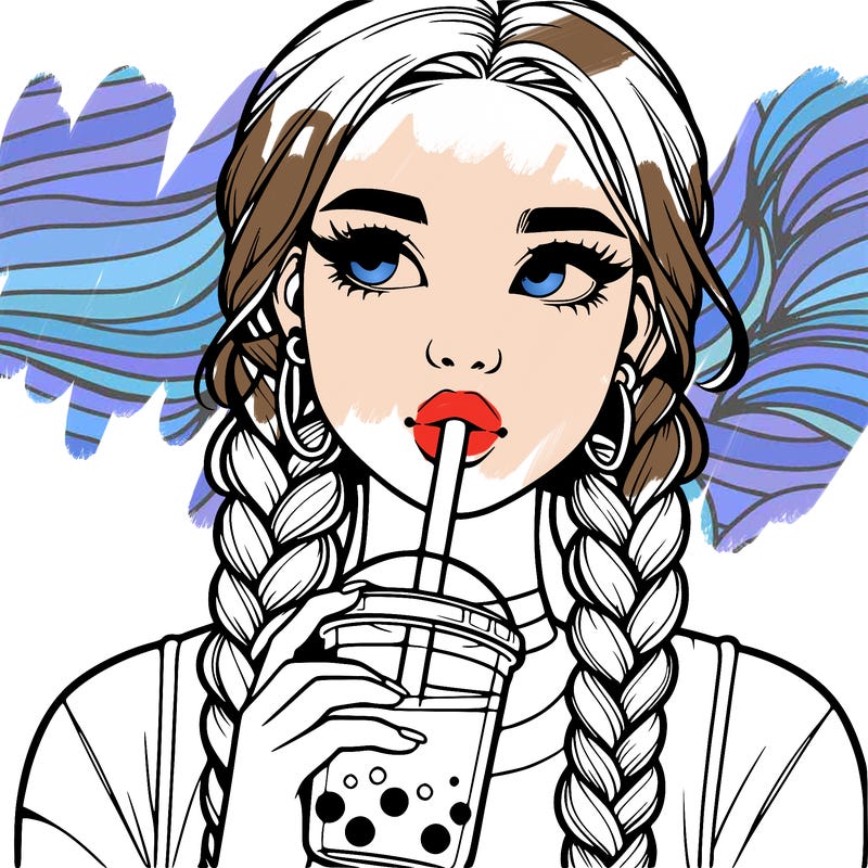 realistic girl with braided hair drinking boba