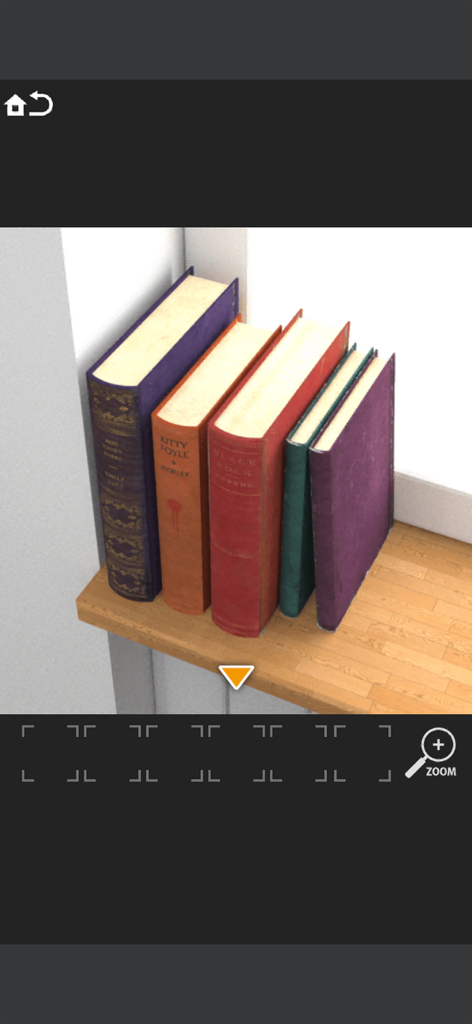 Colorful vintage books on a wooden shelf in the Room Escape Secret Code game