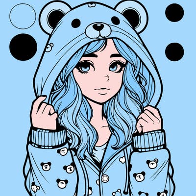 realistic girl in a animal pjs hoodie
