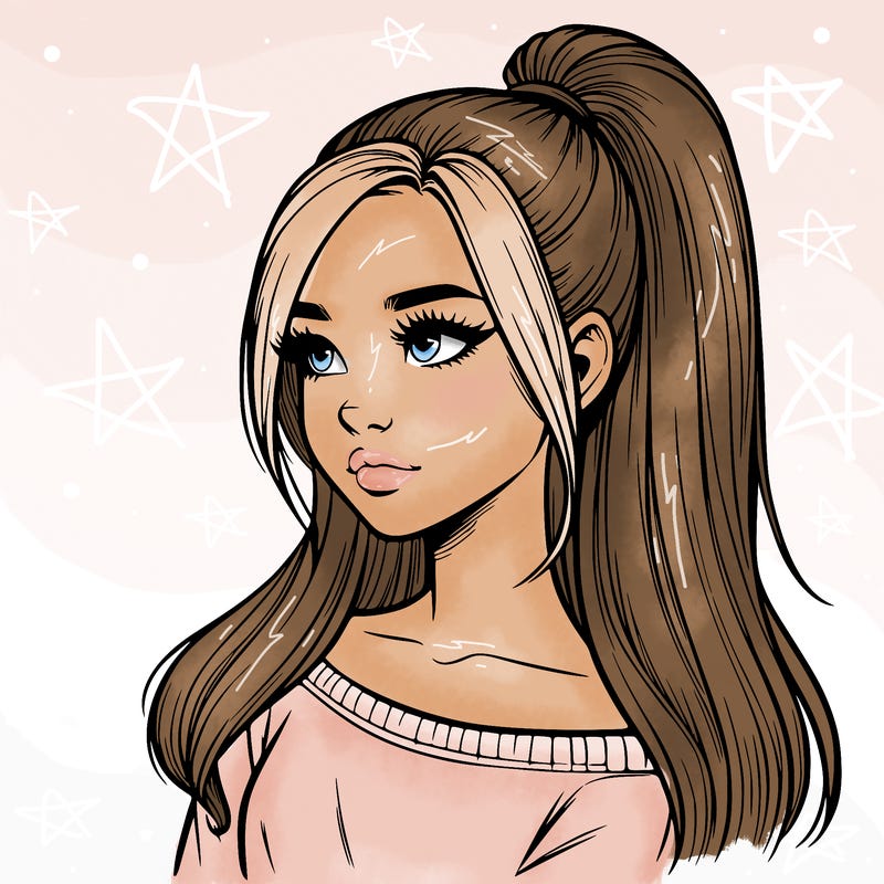 realistic girl with a high ponytail