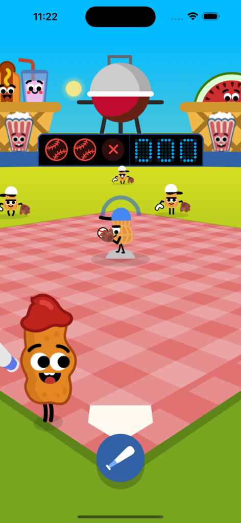 Doodle Baseball Game - Hand-drawn doodle baseball game with food-themed characters