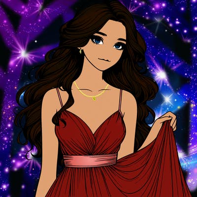 realistic girl in flowy silky prom dress