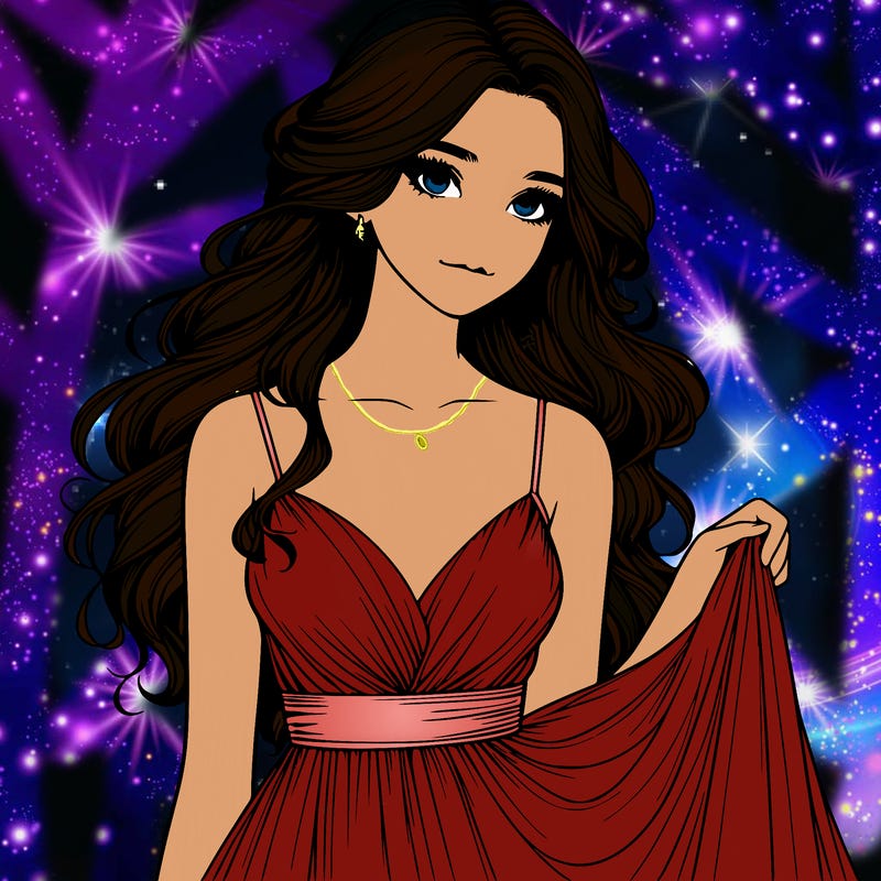 realistic girl in flowy silky prom dress