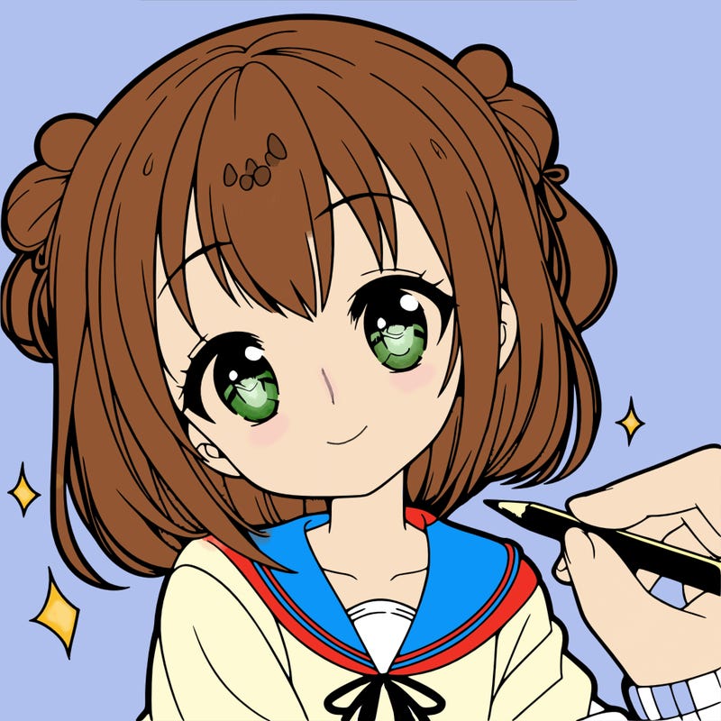 a cute anime girl drawing a drawing