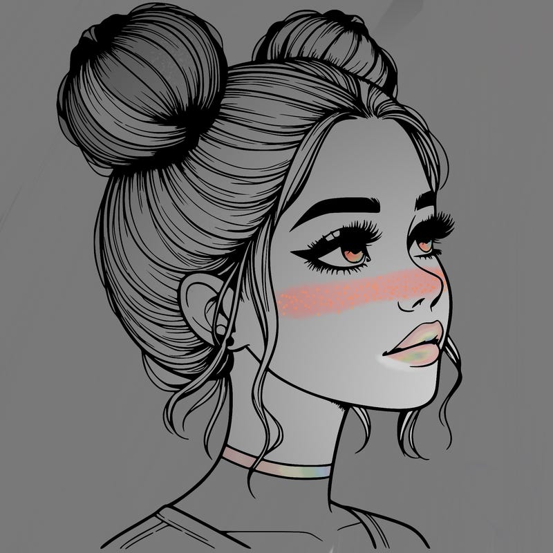 realistic girl with buns on the top of her head