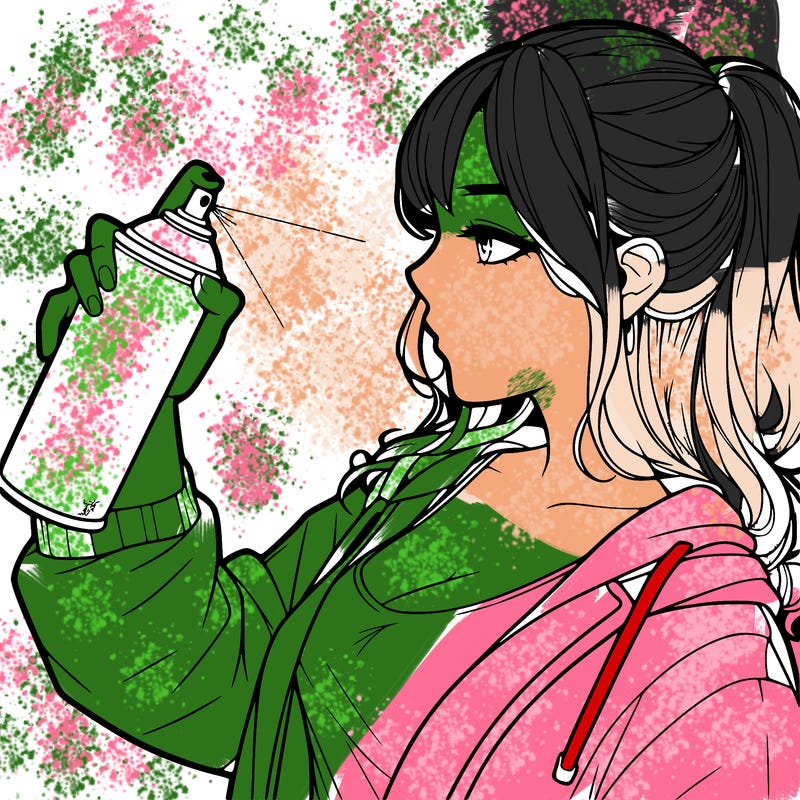 a realistic girl spray, painting