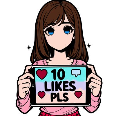 realalistic girl holding a sign that says 10 like pls