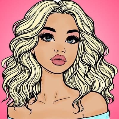 realistic girl with wavy hair and lips
