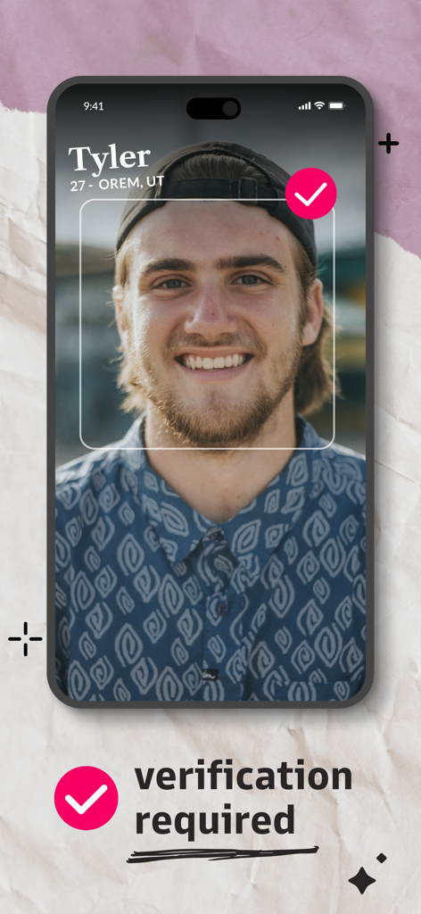 A verified user profile on the Mutual LDS dating app with a pink verification badge