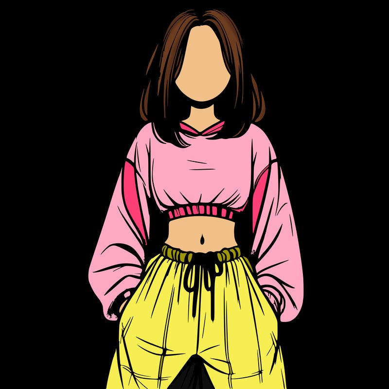 realistic girl faceless with baggy pants and a crop top