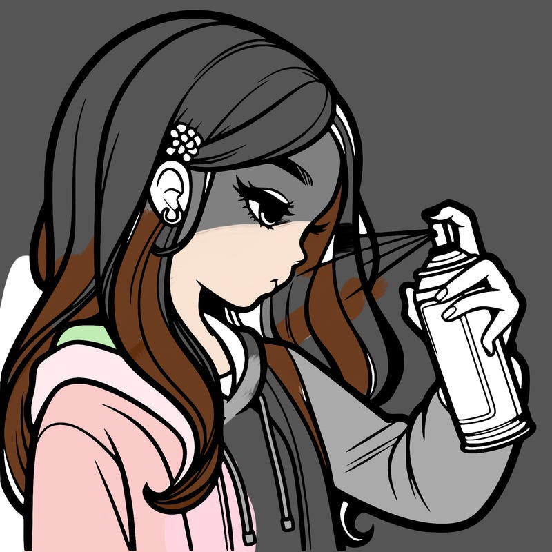 a realistic girl spray painting