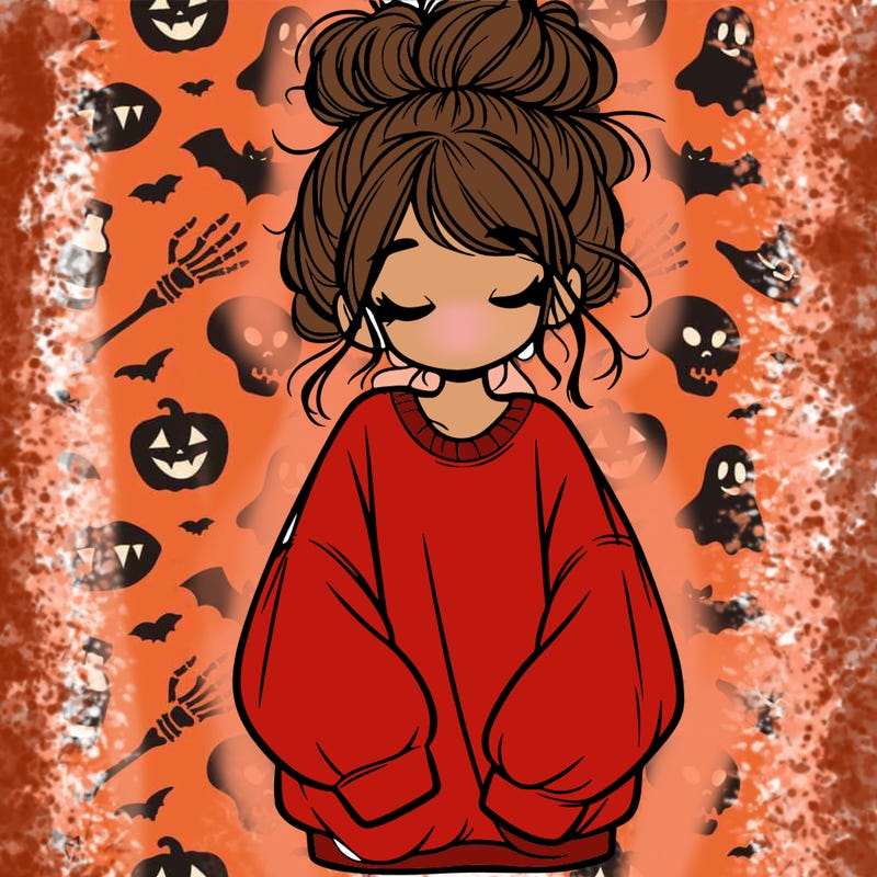 girl with baggy sweatshirt and messy bun