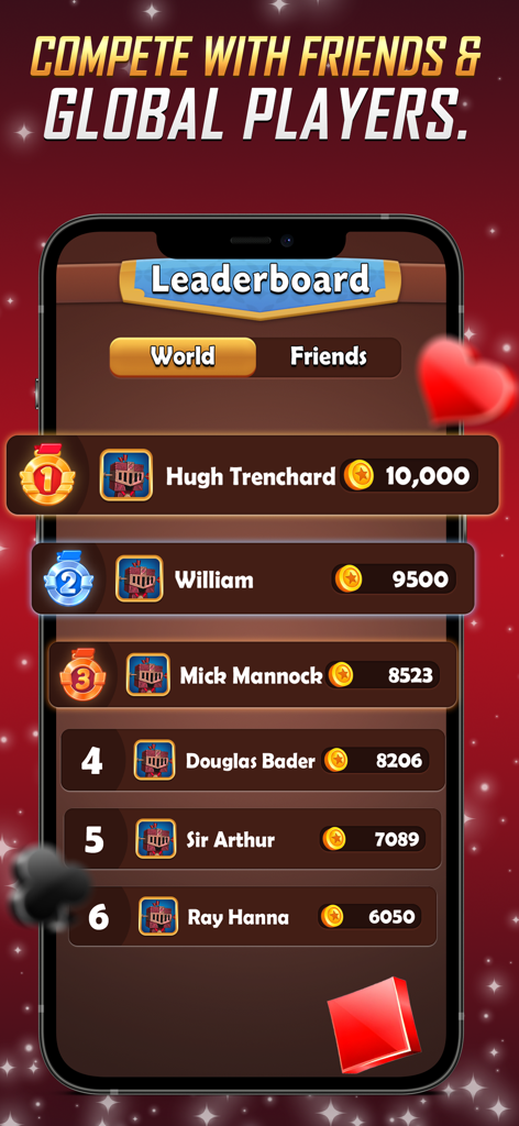 358 Card Game - A screenshot showing the global leaderboard and player rankings for the 358 Card Game.