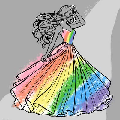 realistic woman with dress flowing in the wind