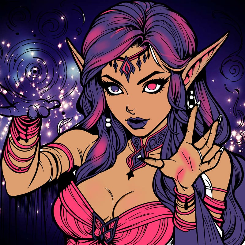 realistic scary beautiful elf sorceress casting spell