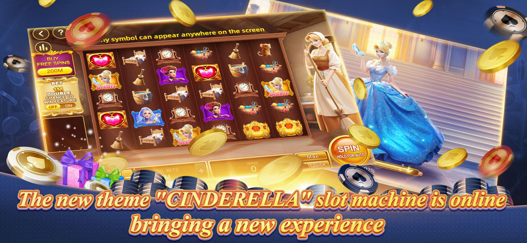 Interface de machine à sous sur le thème de Cendrillon dans l'application Texas Poker