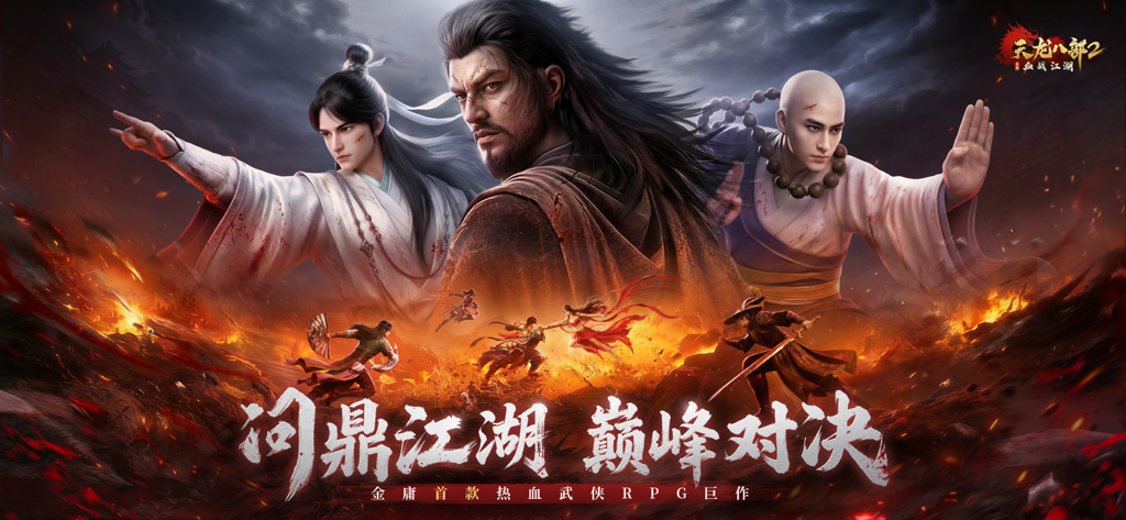 天龙八部2：血战江湖 - 《天龙八部2》中的三位武侠英雄站在火热的战场上