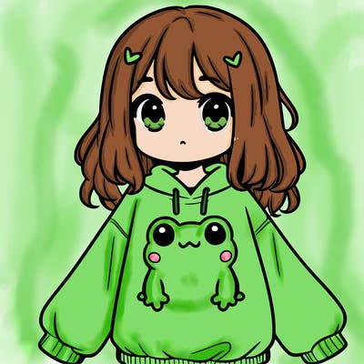 girl wearing frogging sweatshirt