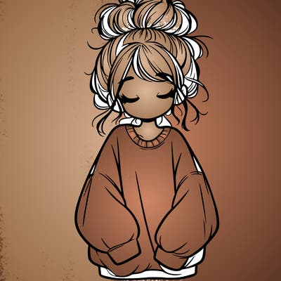 girl with baggy sweatshirt and messy bun