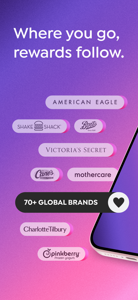 Écran promotionnel de l'application de fidélité Aura MENA présentant plus de 70 récompenses de marques mondiales, y compris American Eagle et Shake Shack