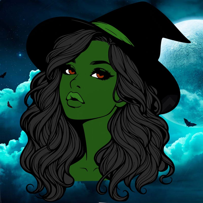 realistic witch girl with wavy hair and lips