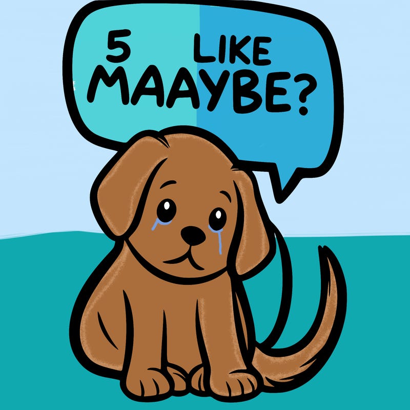 a puppy that says 5 like maybe