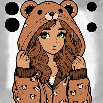 realistic girl in a animal pjs hoodie