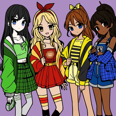 teen manga girls group of 4