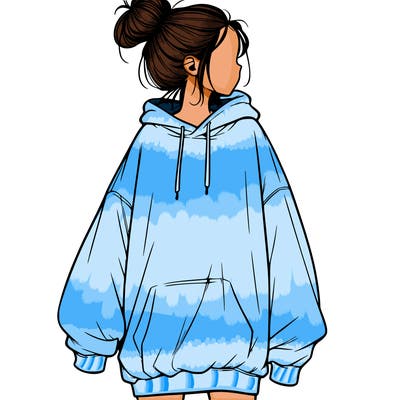 realistic girl with a oversized sweatshirt on and a bun